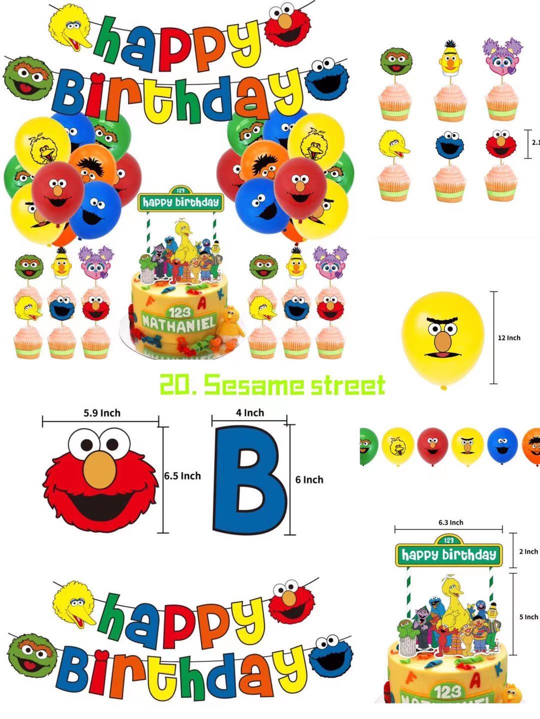 20 Sesame S theme birthday  party decorations
