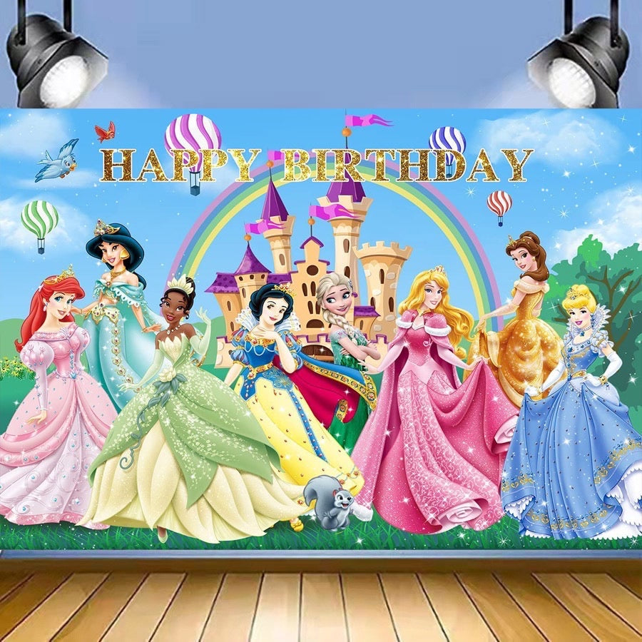 74 Princess Birthday party decoration background wall backdrops 3D printing tapestry post accessory