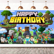 Load image into Gallery viewer, 33 Mine•craft Birthday party decoration background wall backdrops 3D printing tapestry post accessory
