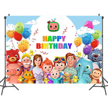 Load image into Gallery viewer, 27 Coco•melon Birthday party decoration background wall backdrops 3D printing tapestry post accessory
