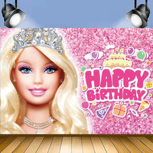 Load image into Gallery viewer, 37 Bar•Bie Birthday party decoration background wall backdrops 3D printing tapestry post accessory
