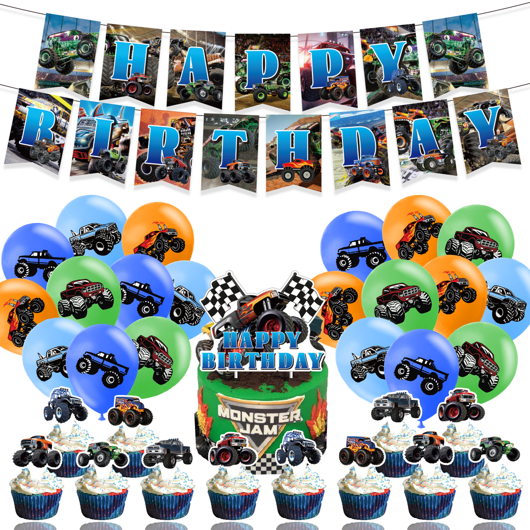 92 Monster Trucks theme birthday  party decoration